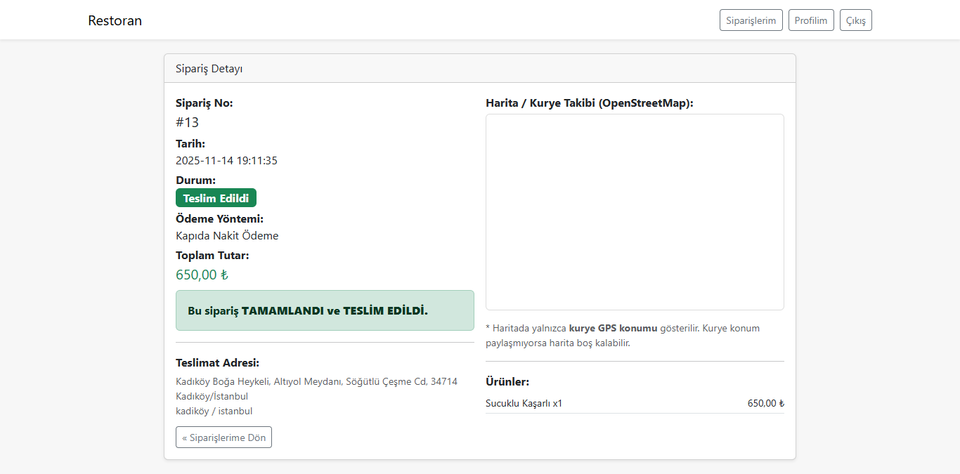 Restoran kurye takip sistemi